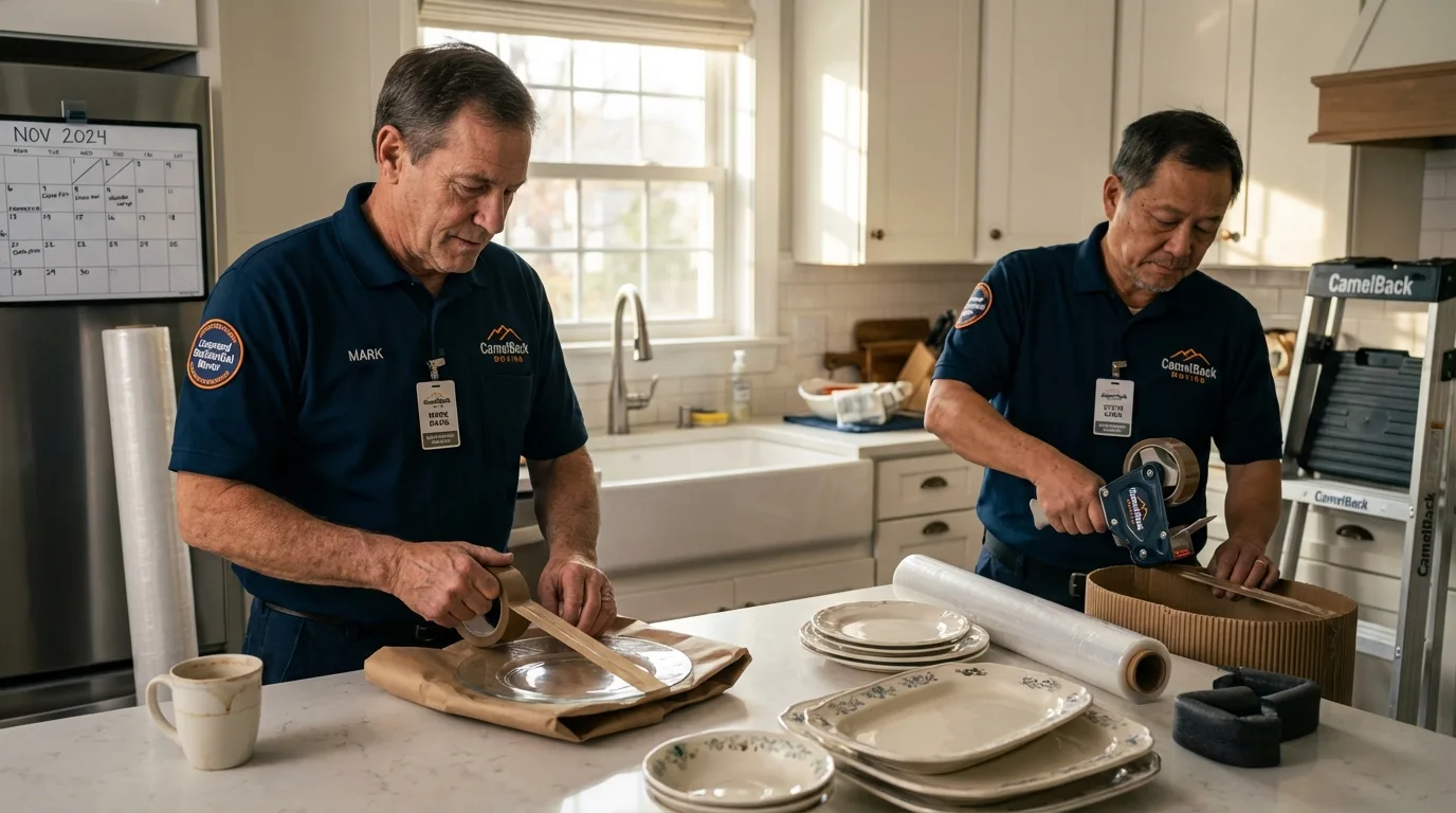 Professional crew packing kitchen dishware in Middle Village, NY